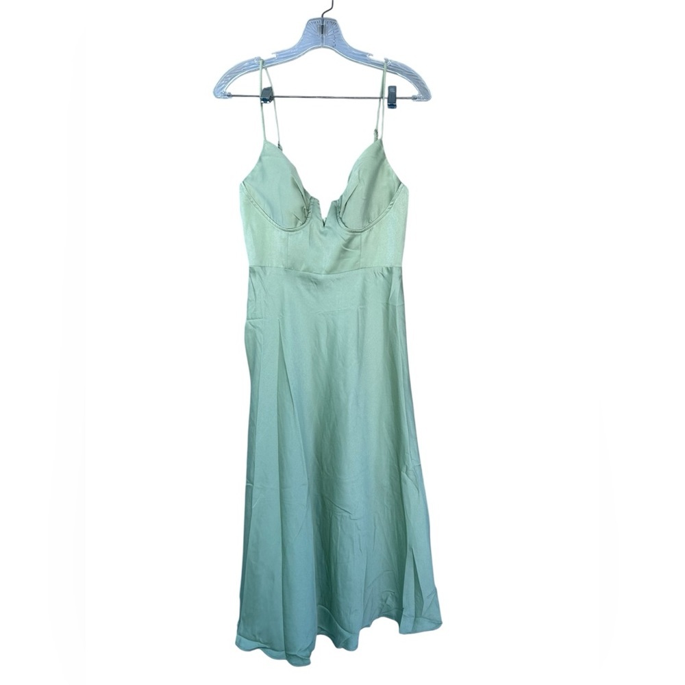 NWT Selfie Leslie Lake Como Fitted Bodice Cami Strap Midi Dress Avocado - Size M - Picture 4 of 14